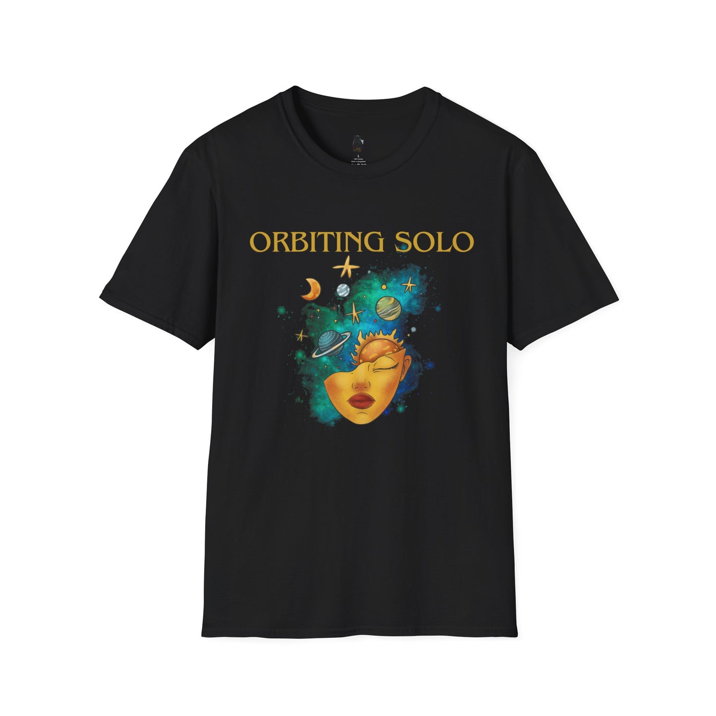 “Orbiting Solo” Cosmic Empowerment T-Shirt | M-Bodi Dezigns | Celestial Independence Tee for Adults