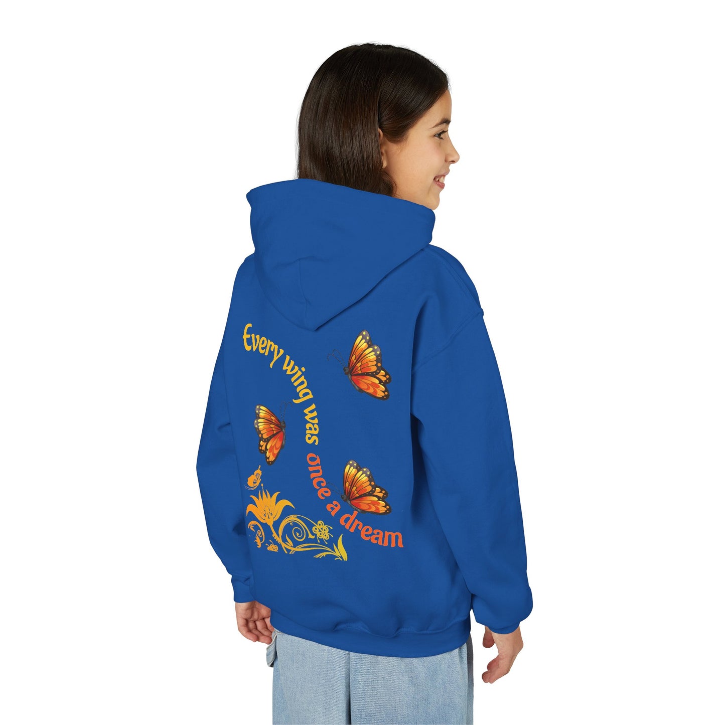 Vibrant Butterfly Youth Hoodie - Soft & Cozy Kids Sweatshirt | Perfect Gift for Girls | Available in Pink, Purple, Navy (S-XL)