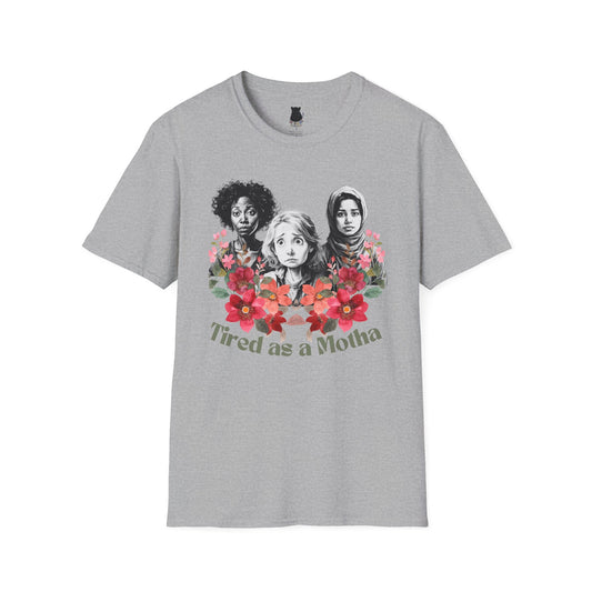 Tired as a Motha” Funny Mom Life Tee – Graphic Shirt in White, Pink, Gray, Pistachio