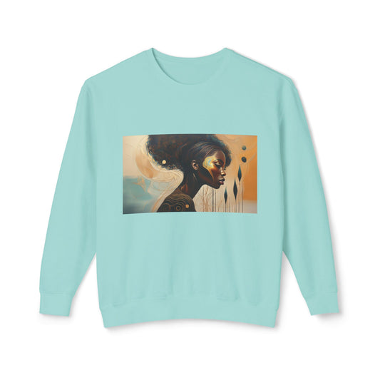 “Golden Reflection” Afrocentric Art Sweatshirt | M-Bodi Dezigns | Empowerment & Beauty in Motion