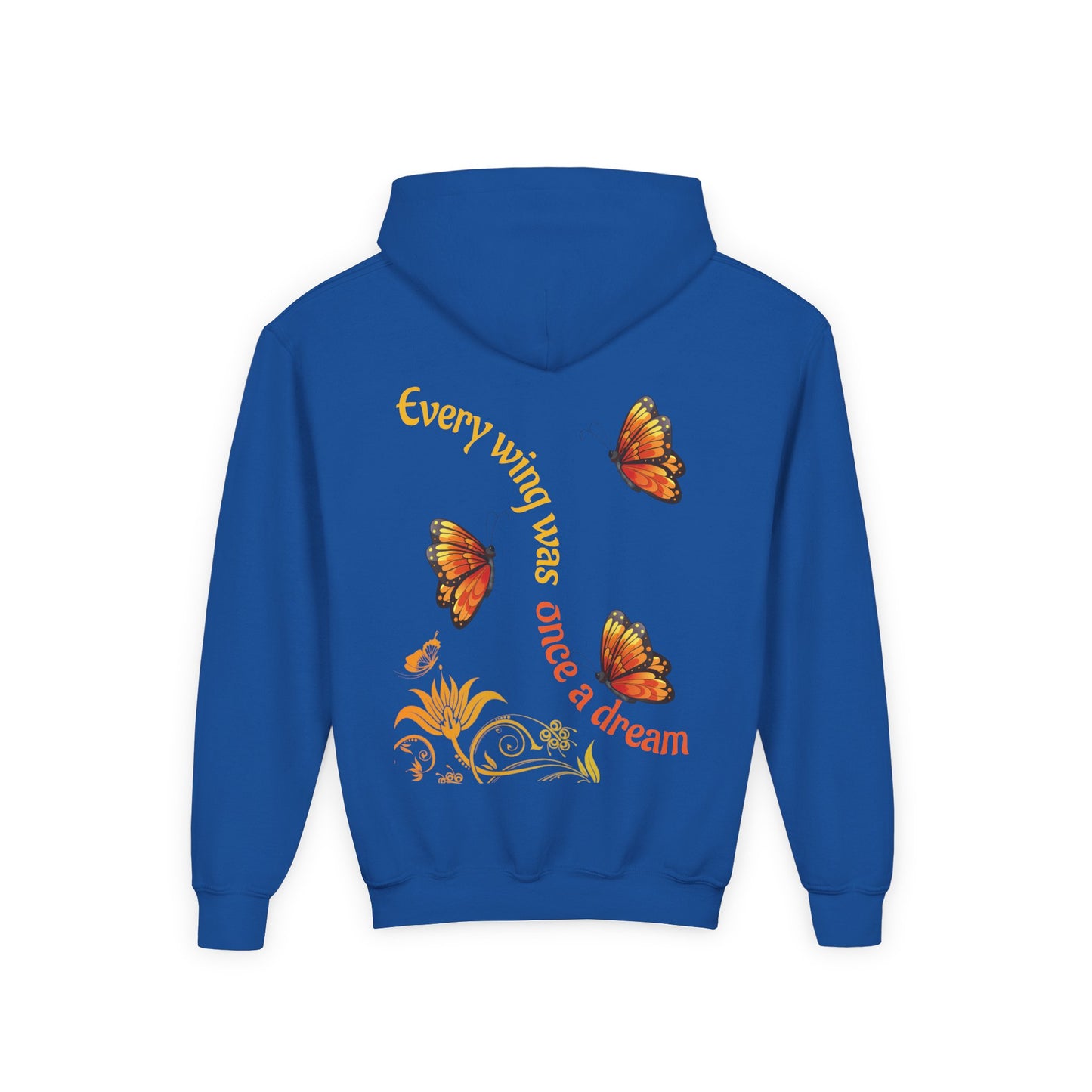 Vibrant Butterfly Youth Hoodie - Soft & Cozy Kids Sweatshirt | Perfect Gift for Girls | Available in Pink, Purple, Navy (S-XL)