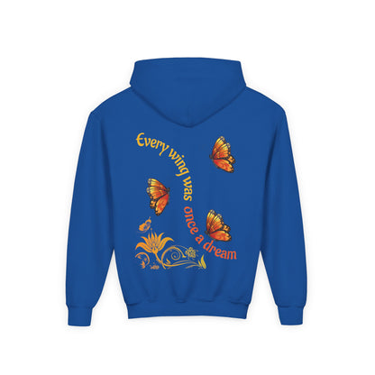 Vibrant Butterfly Youth Hoodie - Soft & Cozy Kids Sweatshirt | Perfect Gift for Girls | Available in Pink, Purple, Navy (S-XL)