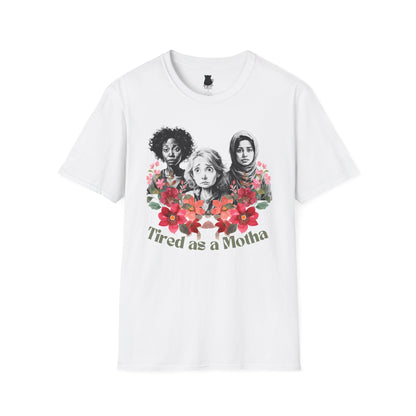 Tired as a Motha” Funny Mom Life Tee – Graphic Shirt in White, Pink, Gray, Pistachio