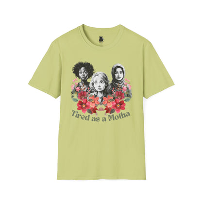 Tired as a Motha” Funny Mom Life Tee – Graphic Shirt in White, Pink, Gray, Pistachio