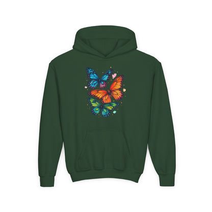 Vibrant Butterfly Youth Hoodie - Soft & Cozy Kids Sweatshirt | Perfect Gift for Girls | Available in Pink, Purple, Navy (S-XL)