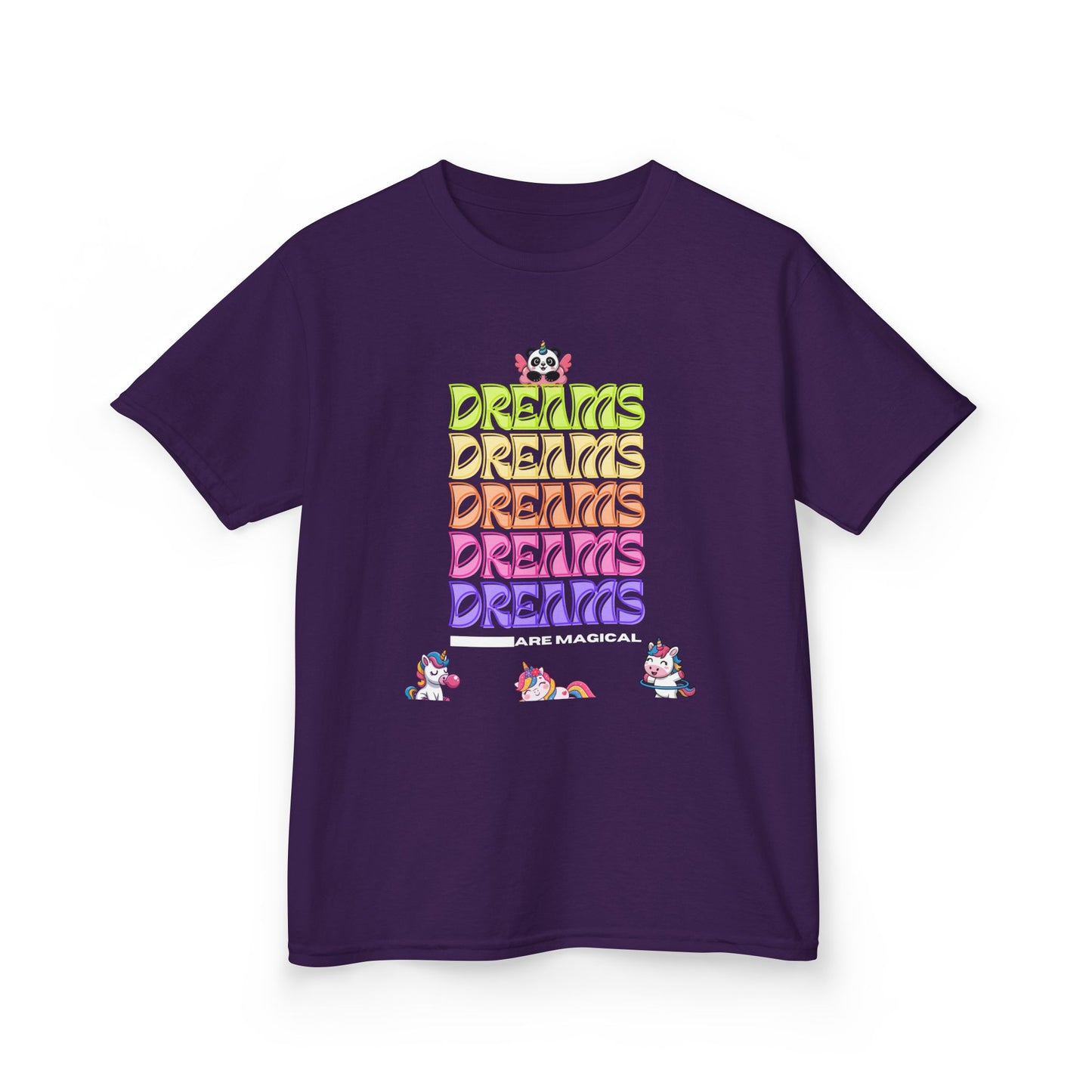 Kids Tee — Colorful "Dreams Are Magical" Retro Stacked Graphic