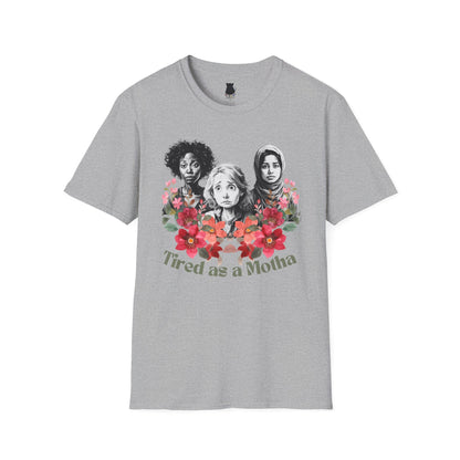 Tired as a Motha” Funny Mom Life Tee – Graphic Shirt in White, Pink, Gray, Pistachio