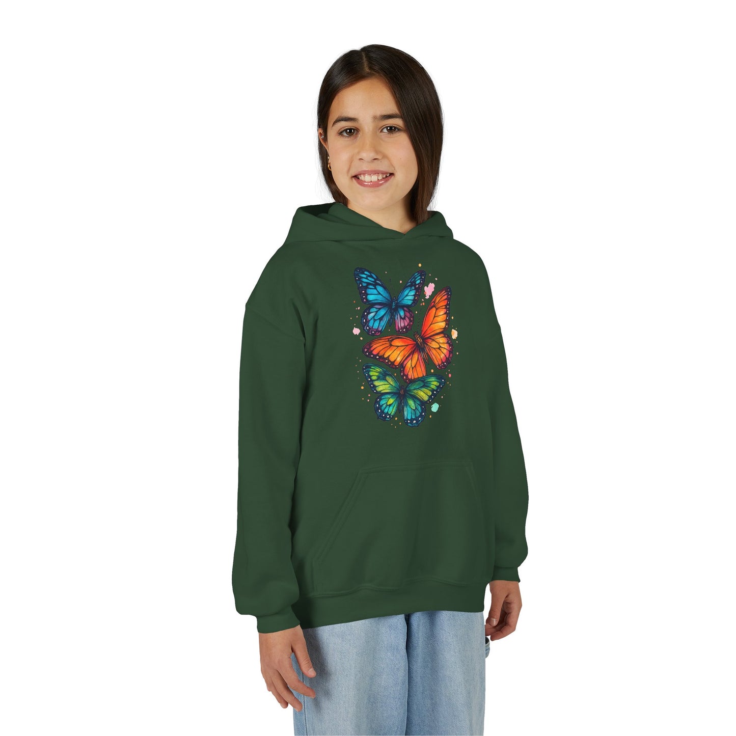 Vibrant Butterfly Youth Hoodie - Soft & Cozy Kids Sweatshirt | Perfect Gift for Girls | Available in Pink, Purple, Navy (S-XL)