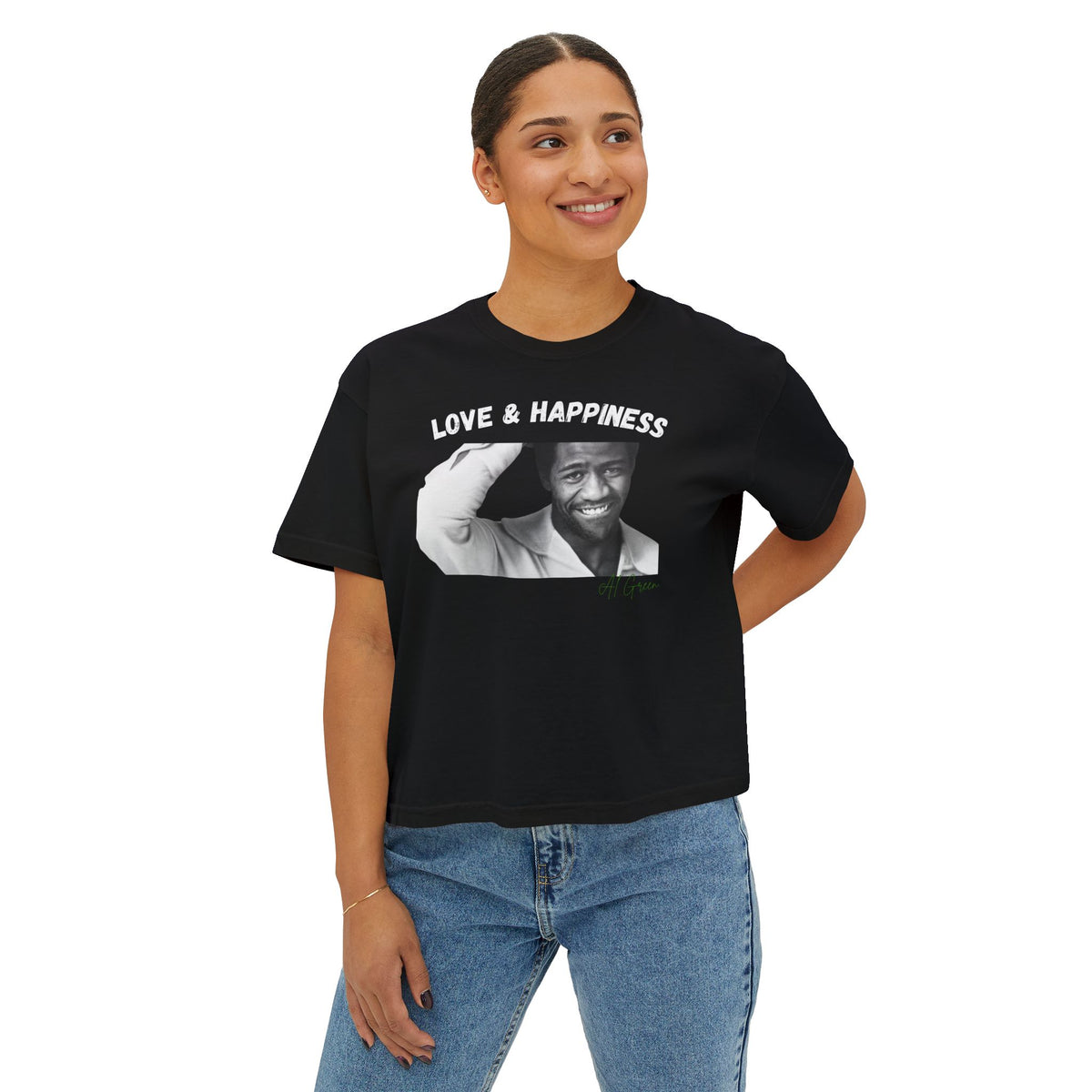 Love & Happiness Women's Boxy Tee – Vintage Soul Portrait Graphic Shirt