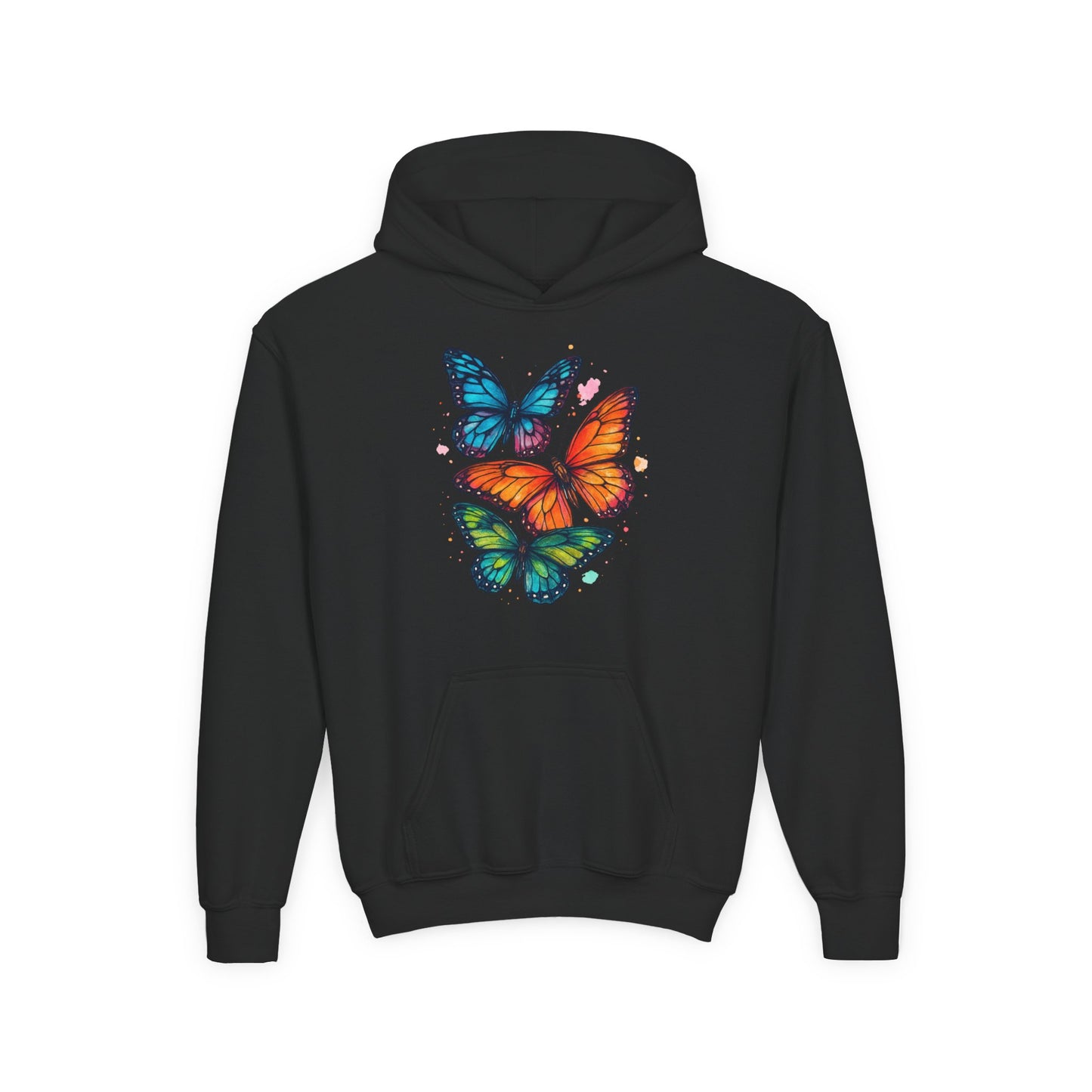 Vibrant Butterfly Youth Hoodie - Soft & Cozy Kids Sweatshirt | Perfect Gift for Girls | Available in Pink, Purple, Navy (S-XL)