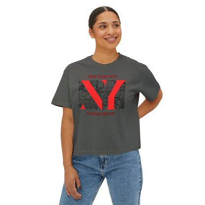 NYC Skyline Boxy Tee — "New York Days / Harlem Nights" Graphic Shirt