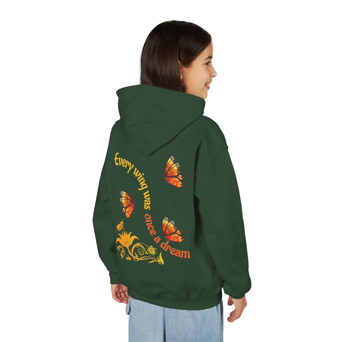 Vibrant Butterfly Youth Hoodie - Soft & Cozy Kids Sweatshirt | Perfect Gift for Girls | Available in Pink, Purple, Navy (S-XL)