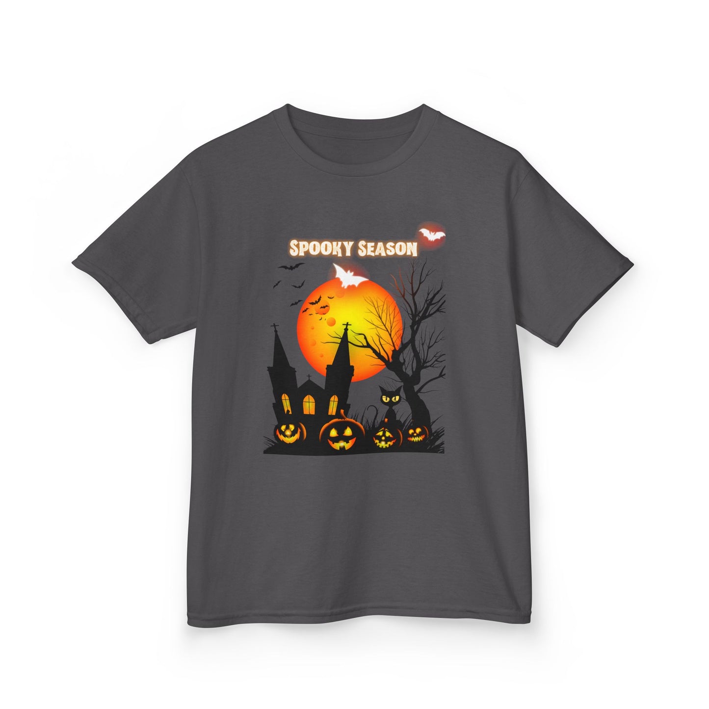 Spooky Season Kids Halloween T-Shirt | HugMi Collection | Haunted House & Pumpkin Graphic Tee for Kids