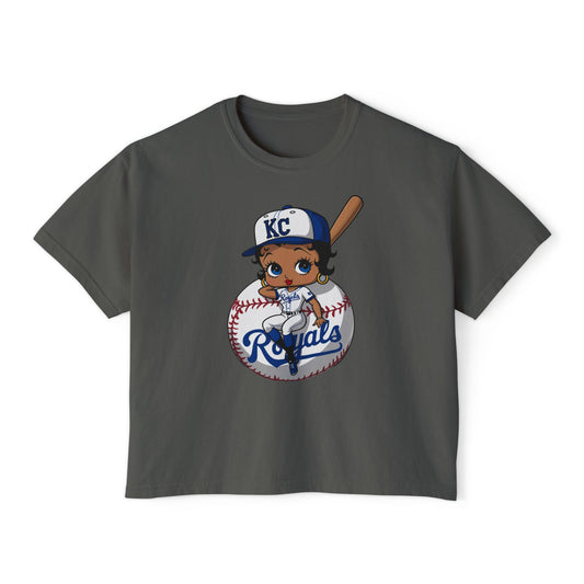 KC Royals Cute Cartoon Baseball Girl Women's Boxy Tee