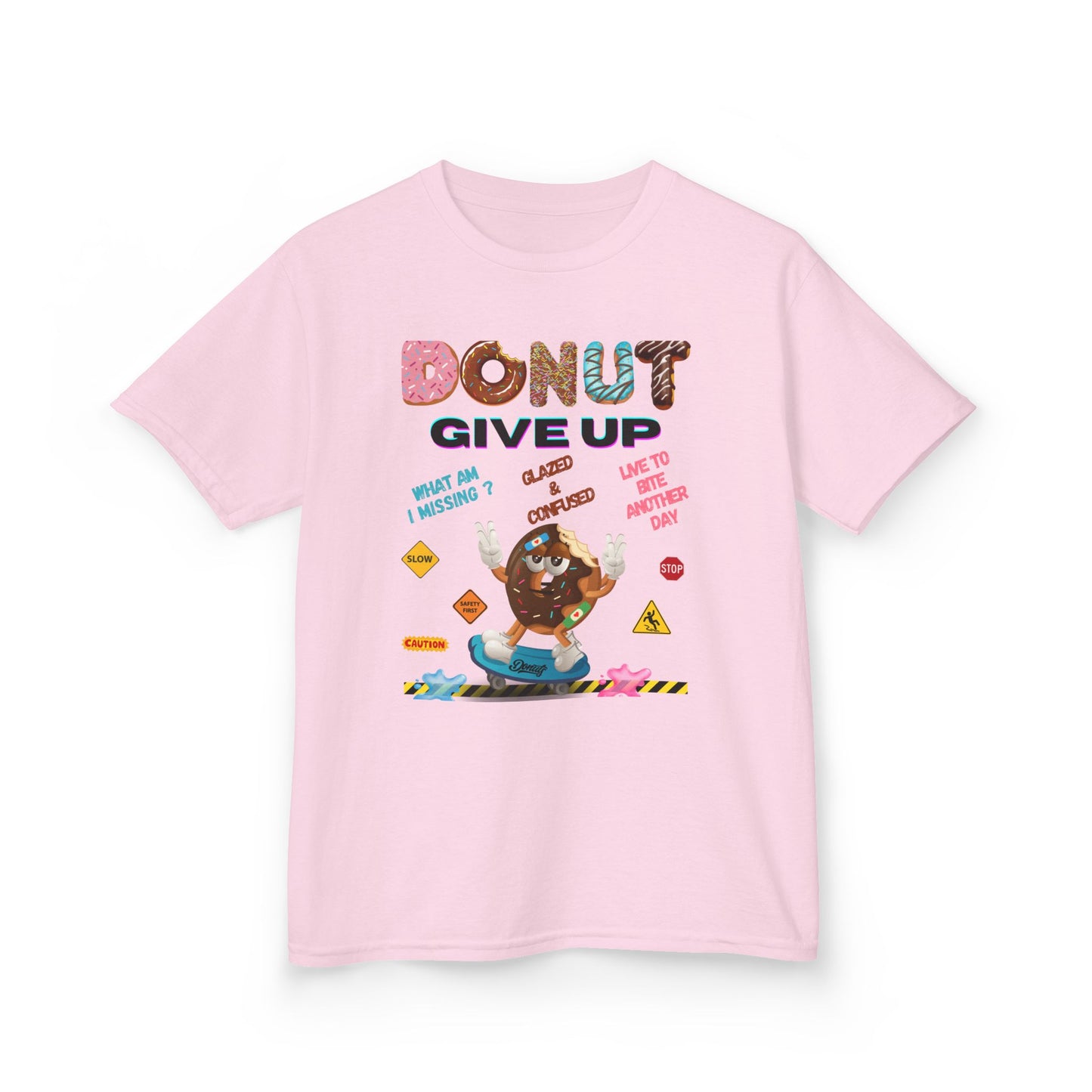 Donut Give Up Kids T-Shirt | HugMi Collection | Funny Skater Donut Graphic Tee for Kids