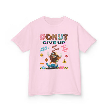 Donut Give Up Kids T-Shirt | HugMi Collection | Funny Skater Donut Graphic Tee for Kids