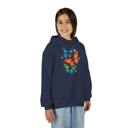 Vibrant Butterfly Youth Hoodie - Soft & Cozy Kids Sweatshirt | Perfect Gift for Girls | Available in Pink, Purple, Navy (S-XL)