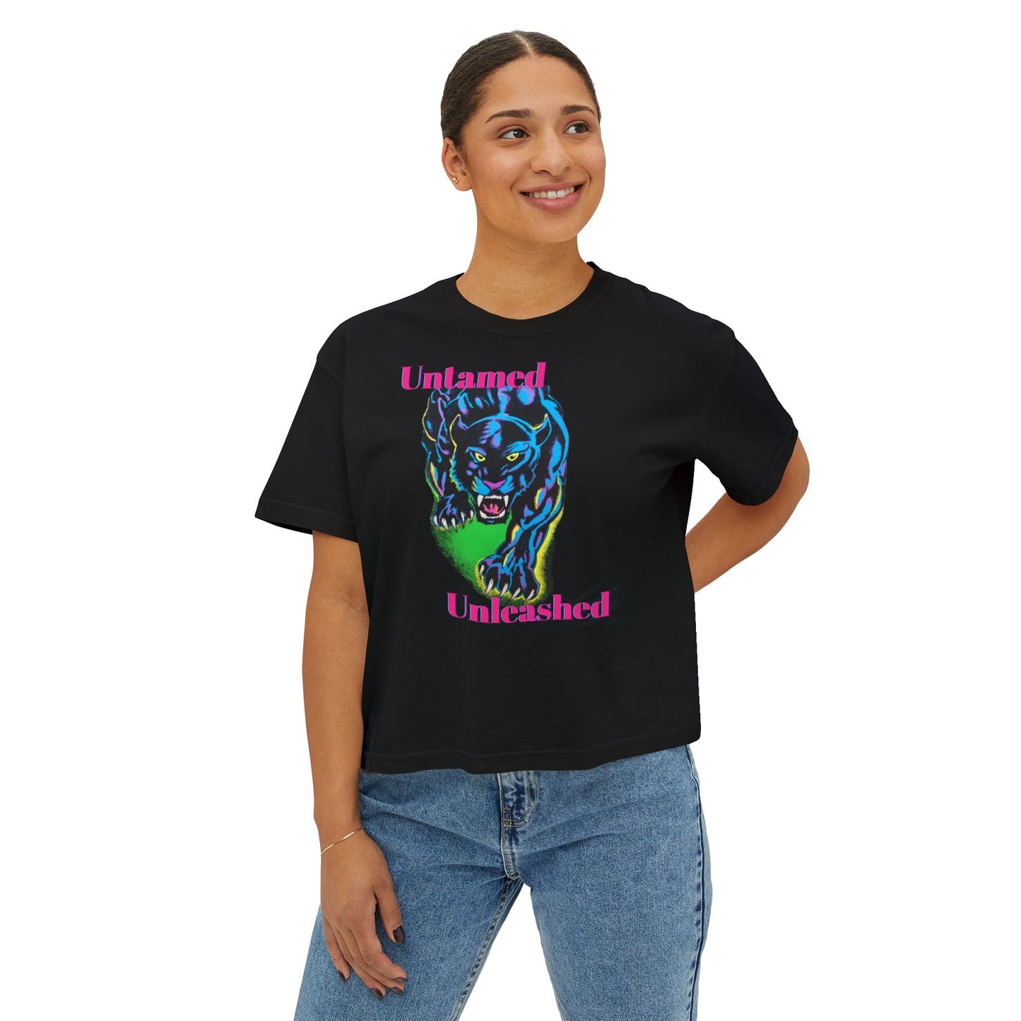Untamed Unleashed Panther Tee Bold Soulful Vintage Graphic Womens Boxy Fit Shirt