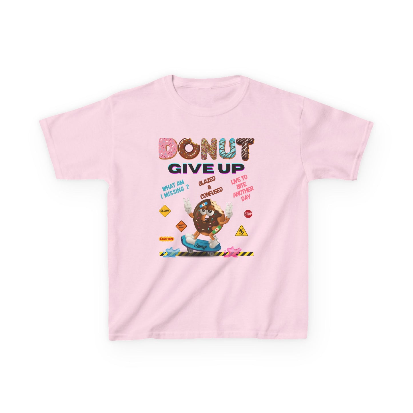 Donut Give Up Kids T-Shirt | HugMi Collection | Funny Skater Donut Graphic Tee for Kids