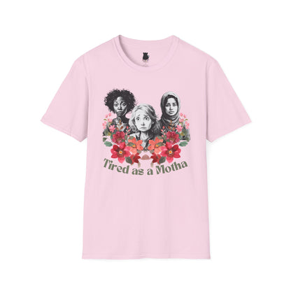 Tired as a Motha” Funny Mom Life Tee – Graphic Shirt in White, Pink, Gray, Pistachio