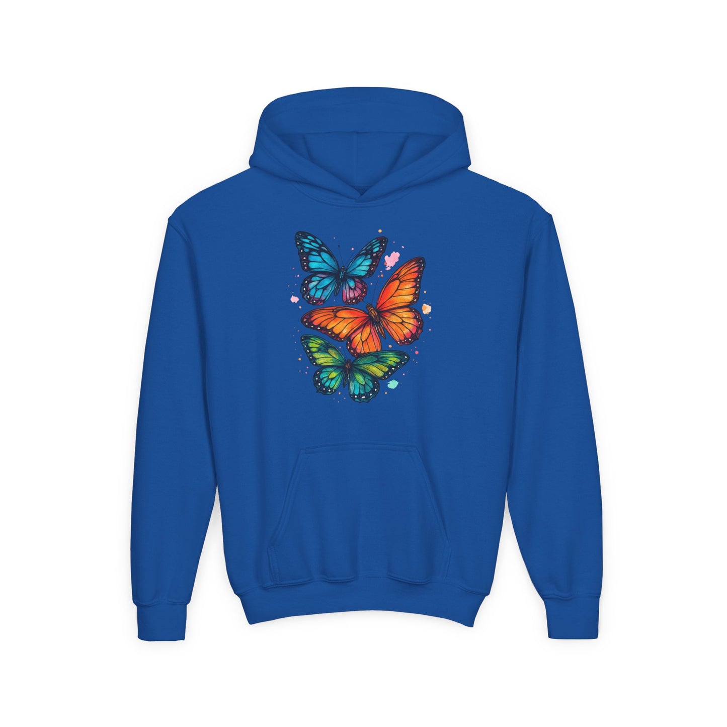 Vibrant Butterfly Youth Hoodie - Soft & Cozy Kids Sweatshirt | Perfect Gift for Girls | Available in Pink, Purple, Navy (S-XL)
