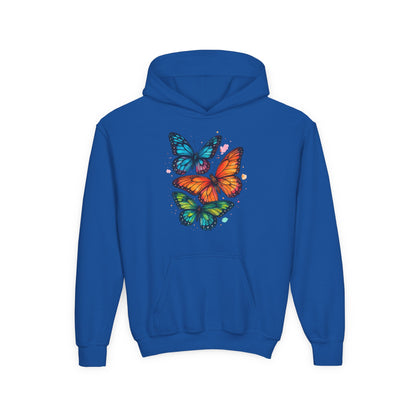 Vibrant Butterfly Youth Hoodie - Soft & Cozy Kids Sweatshirt | Perfect Gift for Girls | Available in Pink, Purple, Navy (S-XL)