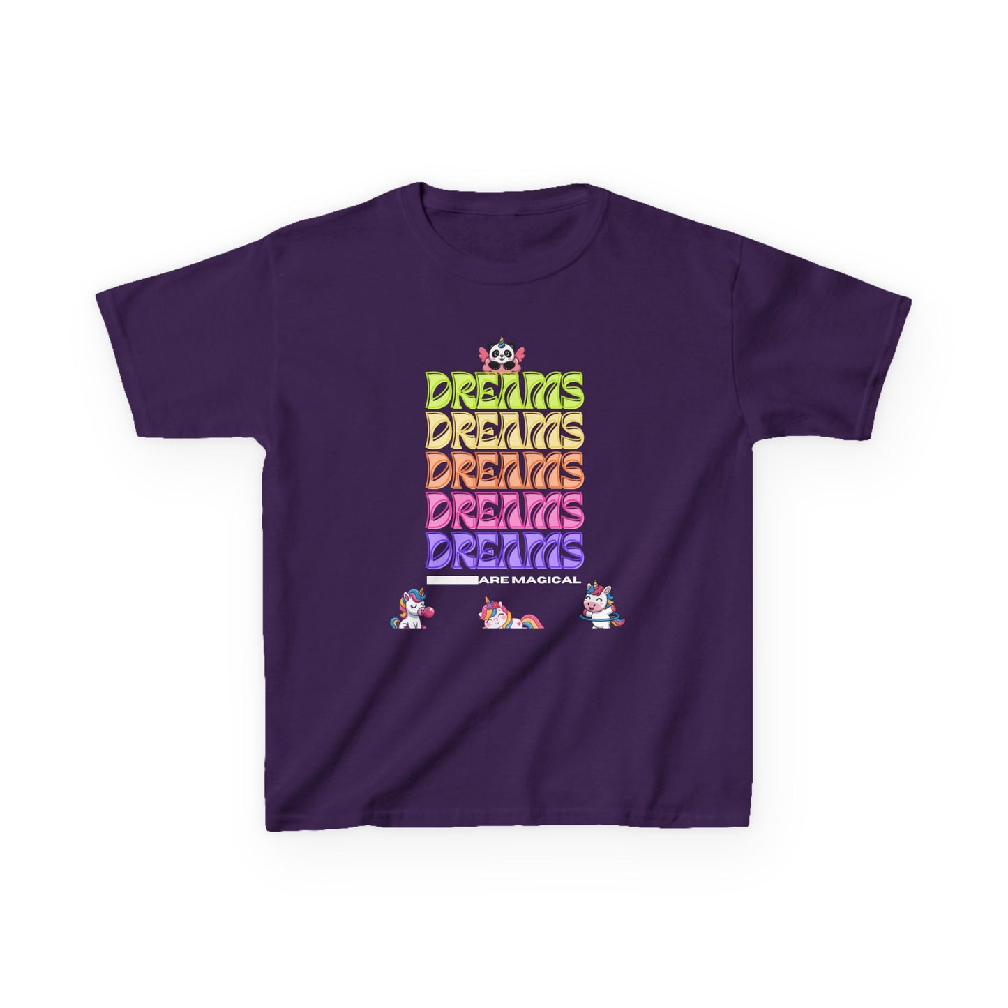 Kids Tee — Colorful "Dreams Are Magical" Retro Stacked Graphic