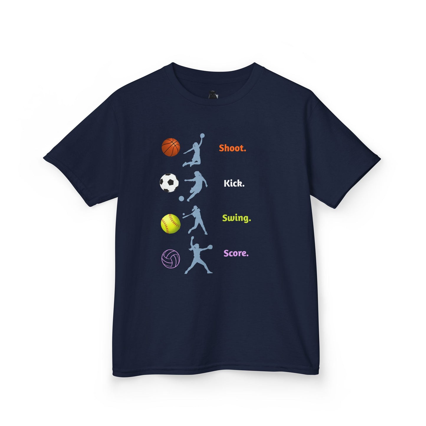 All-Star Action Kids Sports T-Shirt | HugMi Collection | Shoot Kick Swing Score Youth Tee