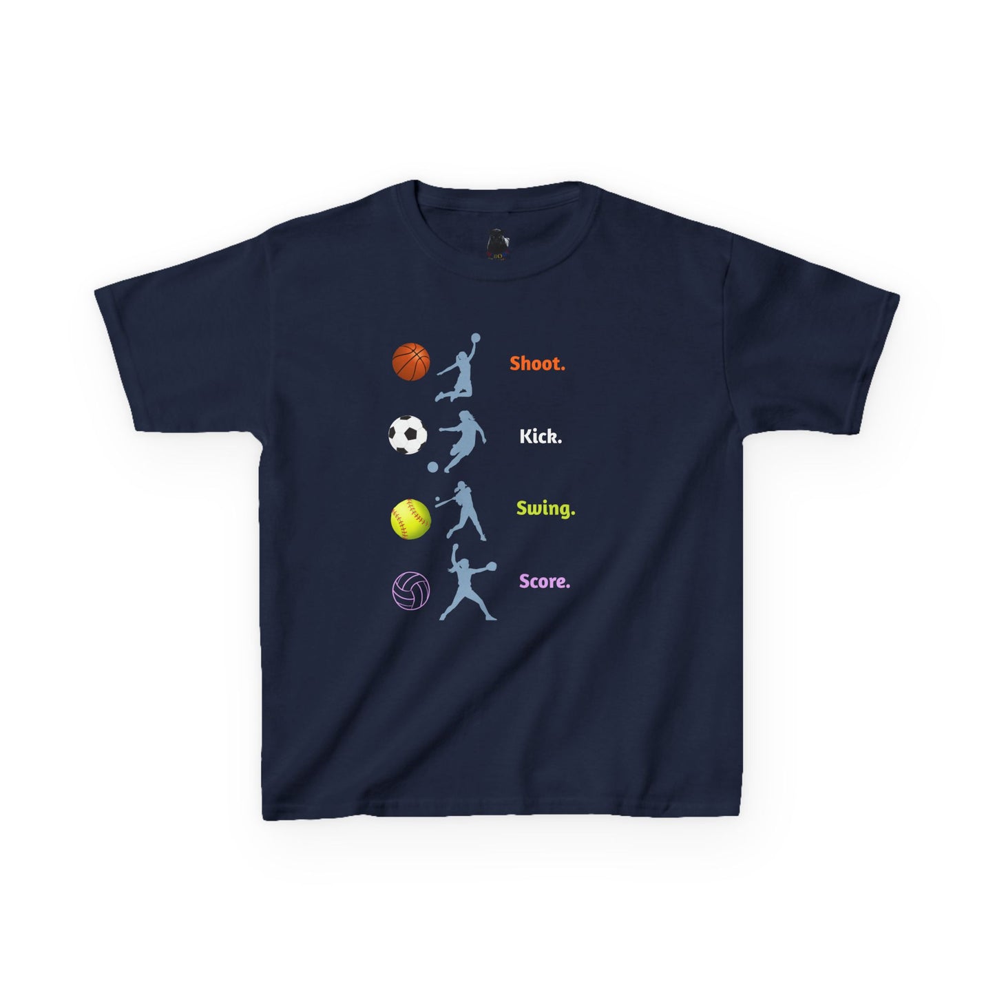 All-Star Action Kids Sports T-Shirt | HugMi Collection | Shoot Kick Swing Score Youth Tee