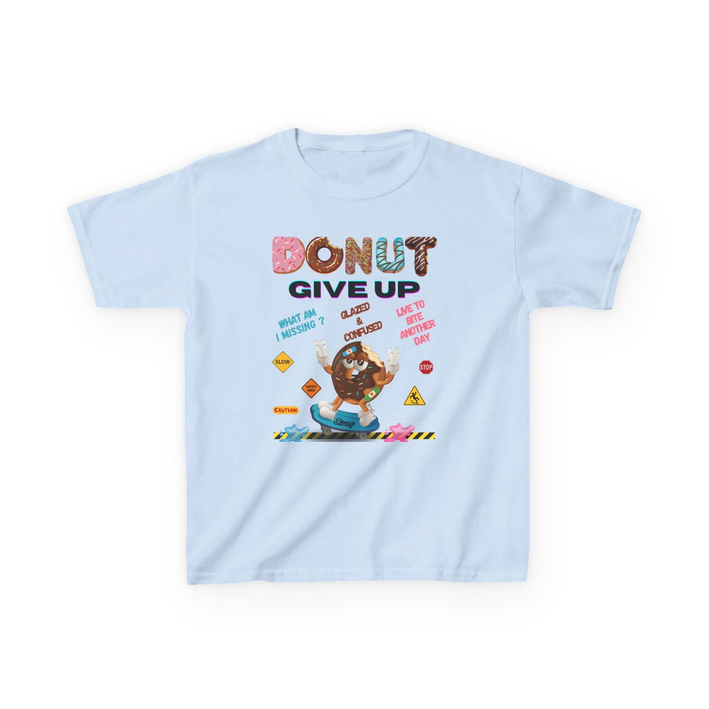 Donut Give Up Kids T-Shirt | HugMi Collection | Funny Skater Donut Graphic Tee for Kids