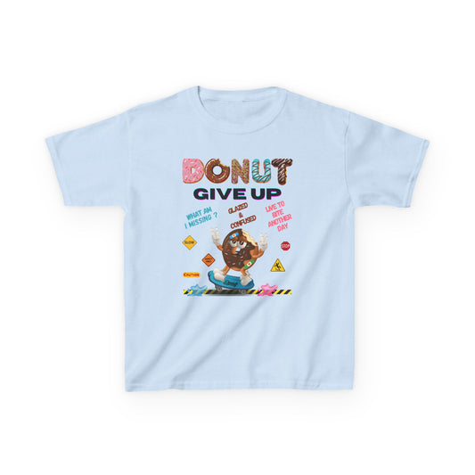 Donut Give Up Kids T-Shirt | HugMi Collection | Funny Skater Donut Graphic Tee for Kids